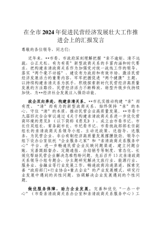 在全市2024年促进民营经济发展壮大工作推进会上的汇报发言