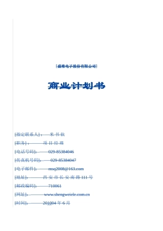[盛维电子股份有限公司] 商业计划