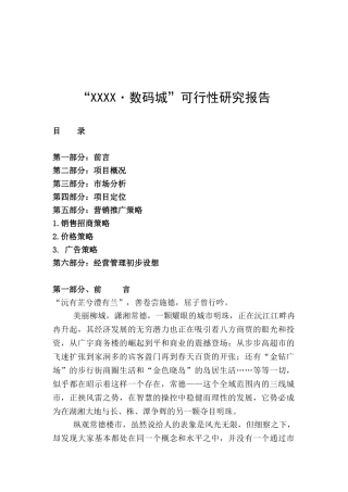 “XX数码城”可行性研究报告