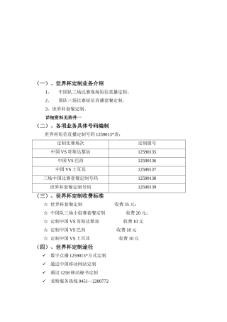 “世界杯SMS直播”策划方案书