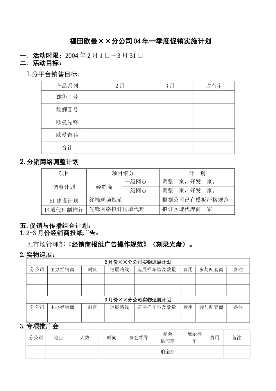 ××分公司04年一季度促销实施计划（模板）_第1页