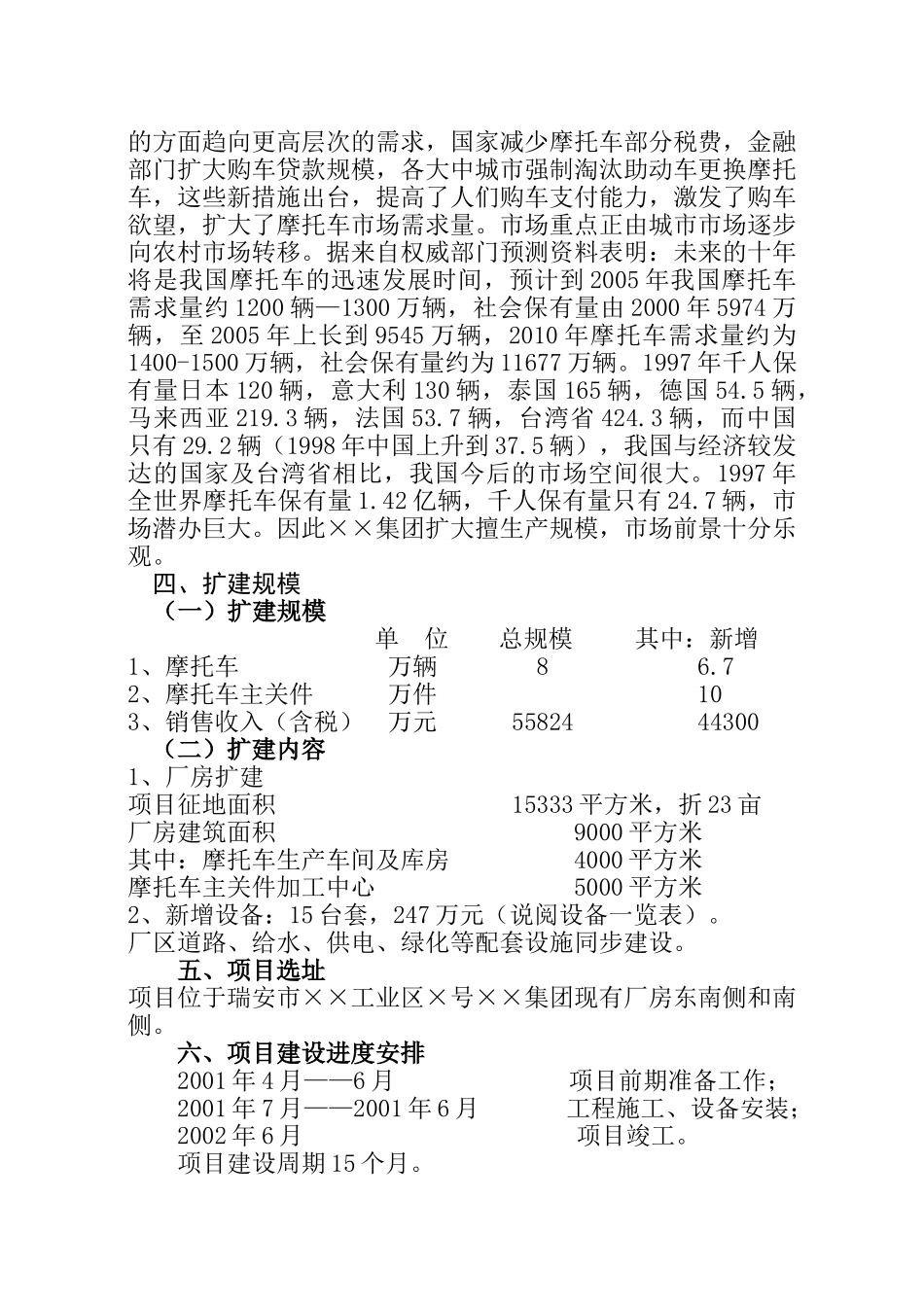 ××集团有限公司摩托车扩建工程项目建议书_第3页