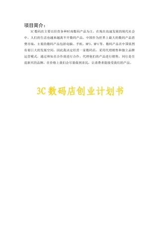 3C数码店创业计划书