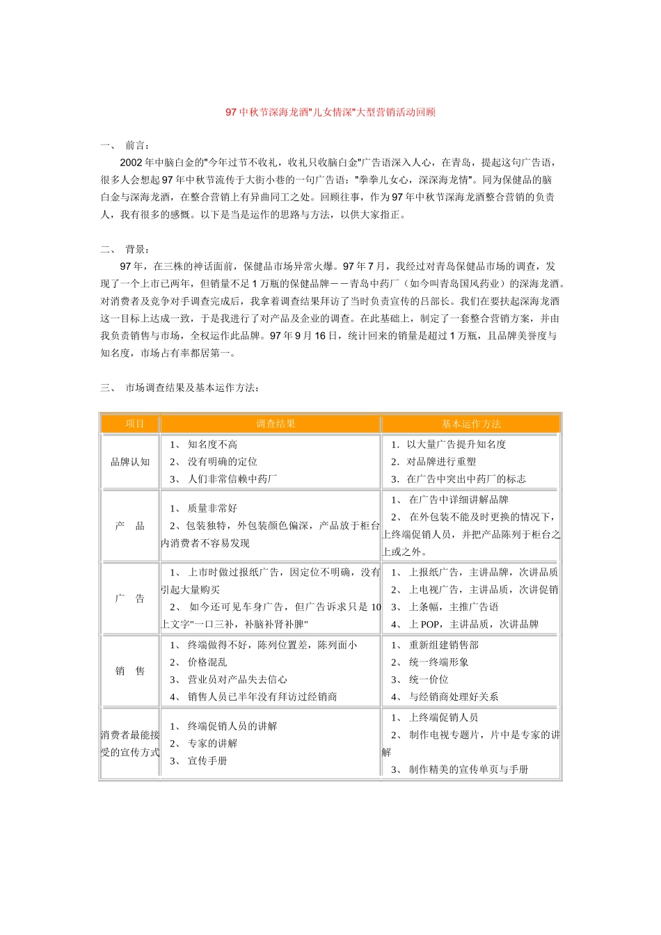 97中秋节深海龙酒儿女情深大型营销活动回顾_第1页