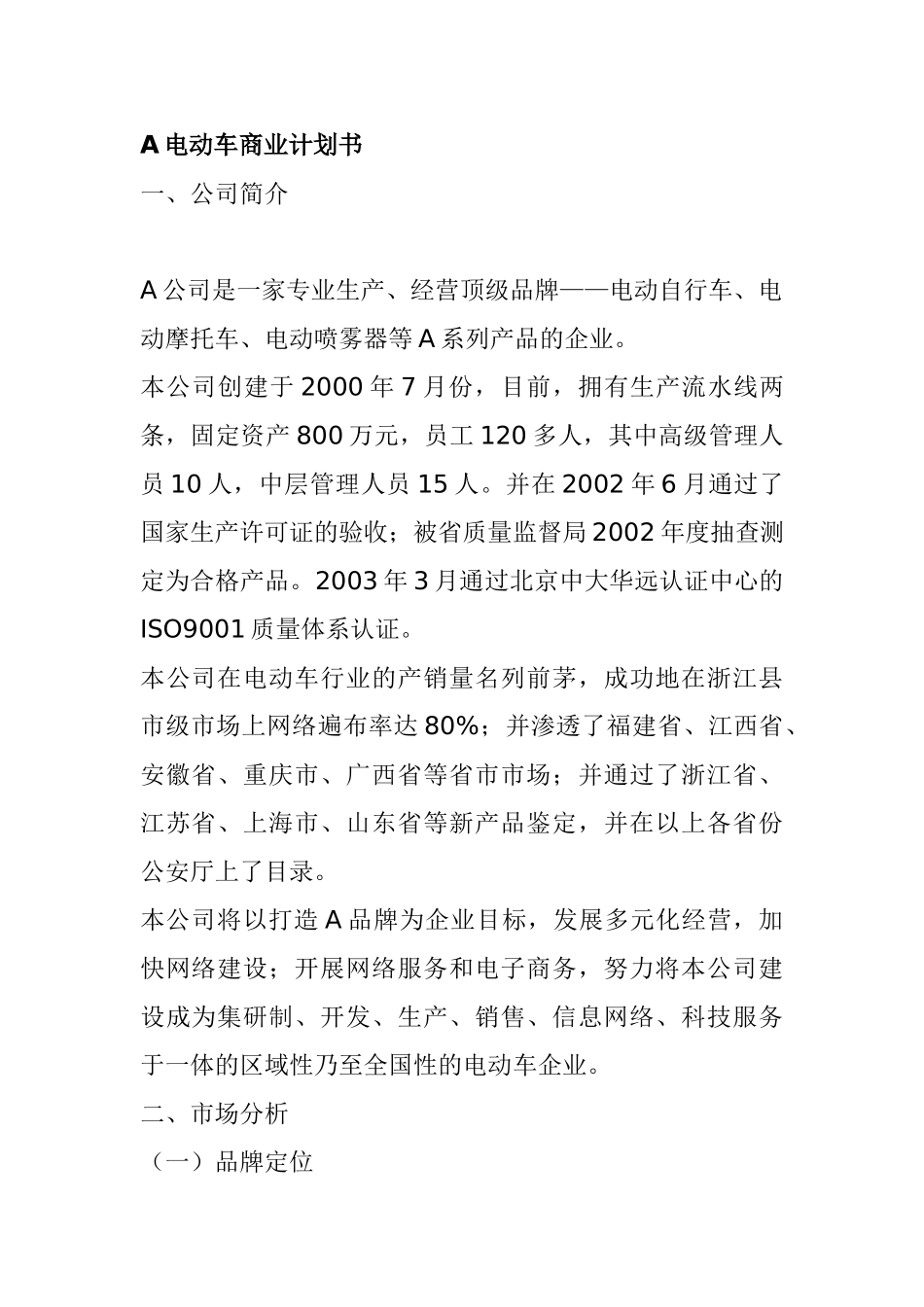 A电动车商业计划书_第1页