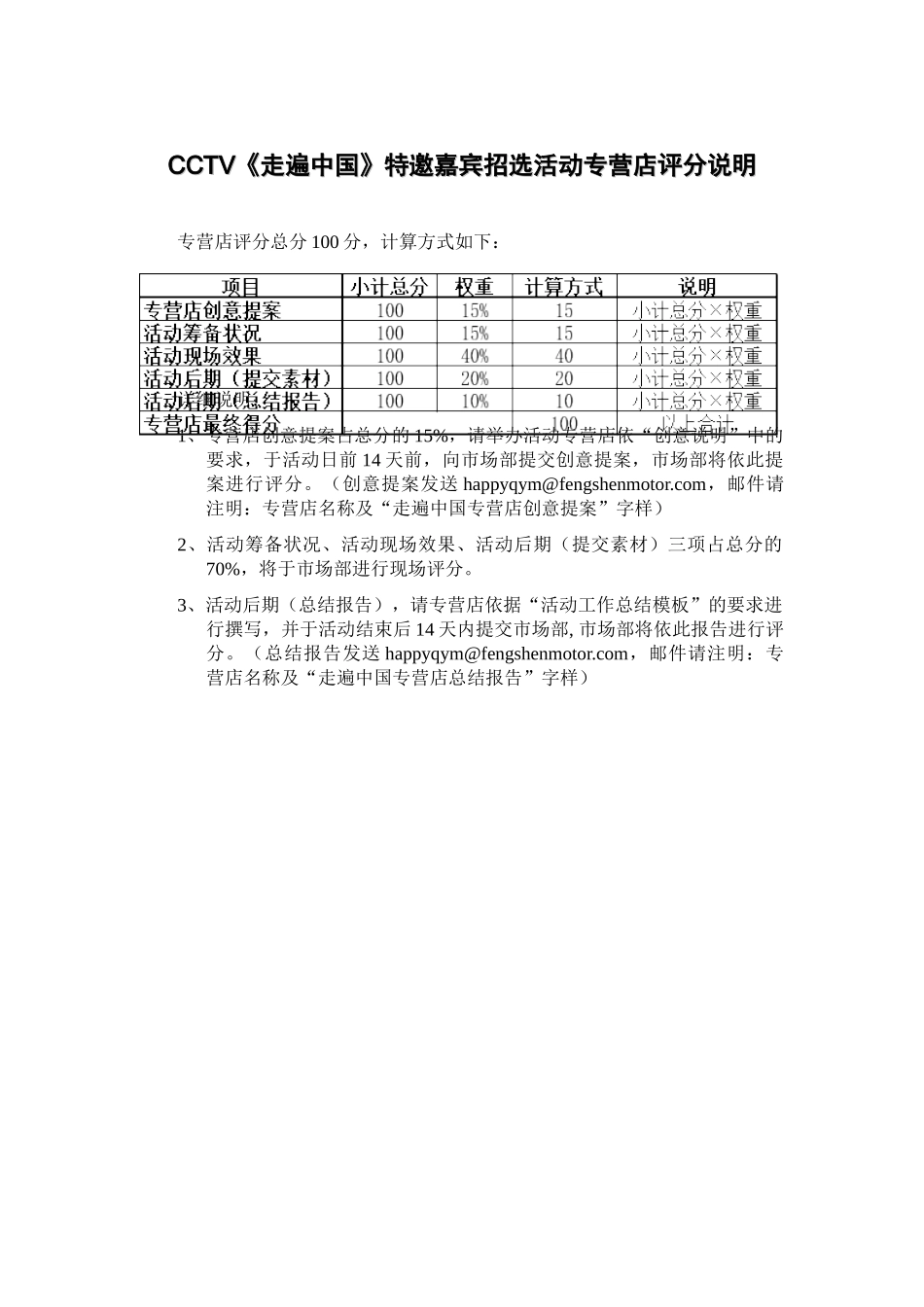 CCTV《走遍中国》特邀嘉宾招选活动专营店评分说明_第1页
