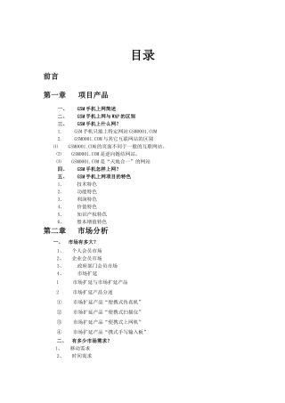 GSM手机上网项目商业计划书