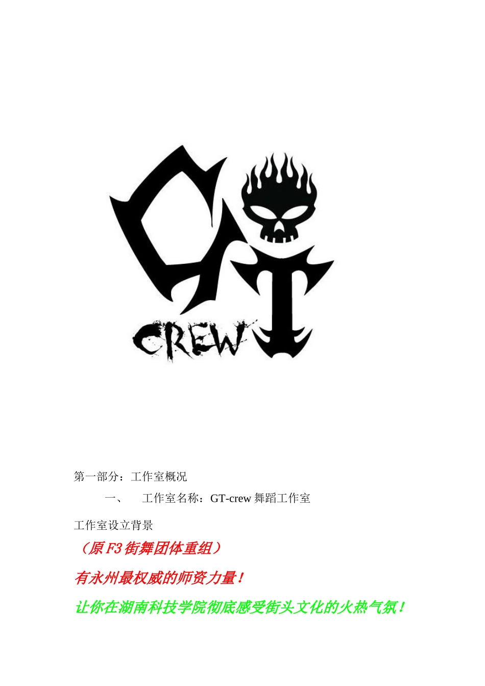 GT-crew舞蹈工作室创业计划书_第1页