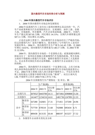国内微型汽车市场形势分析与预测