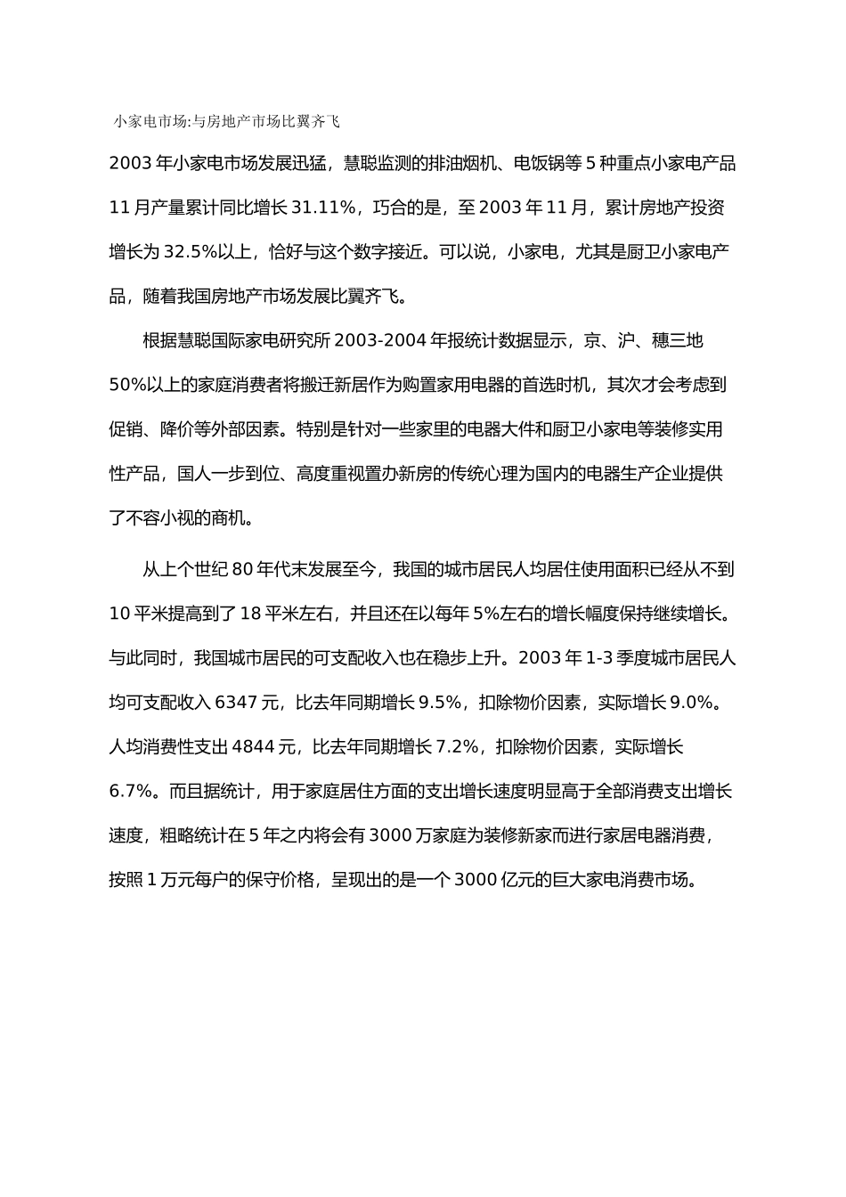 小家电市场与房地产市场比翼齐飞_第1页