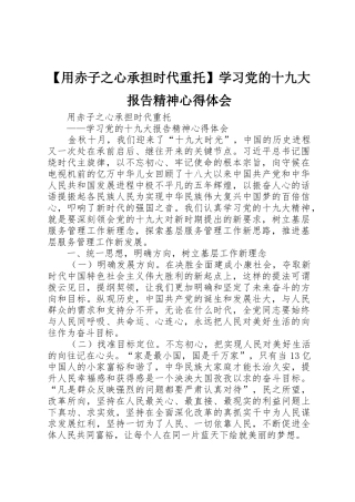 【用赤子之心承担时代重托】学习党的十九大报告精神心得体会