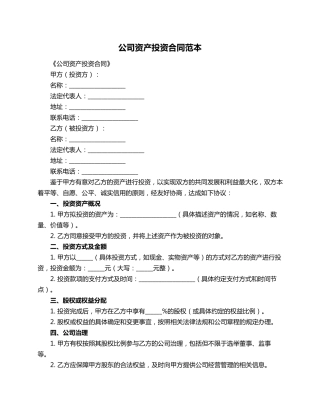 公司资产投资合同范本