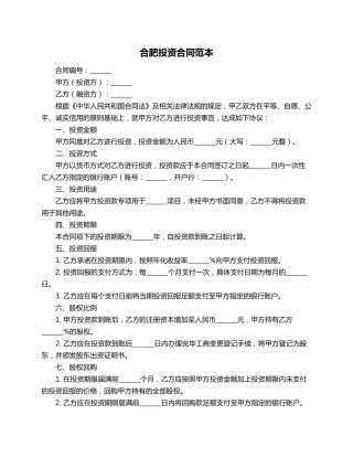 合肥投资合同范本