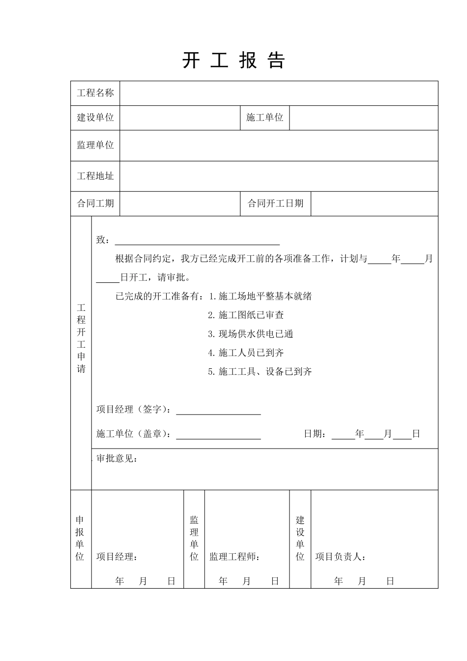 工程开工报告表格_第1页
