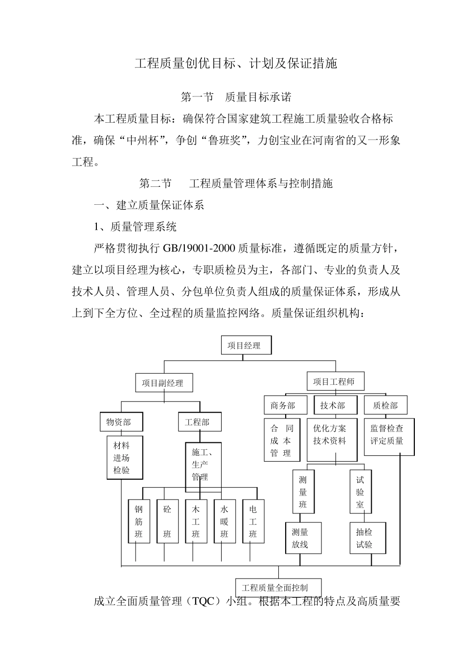 工程质量创优目标、计划及保证措施_第1页