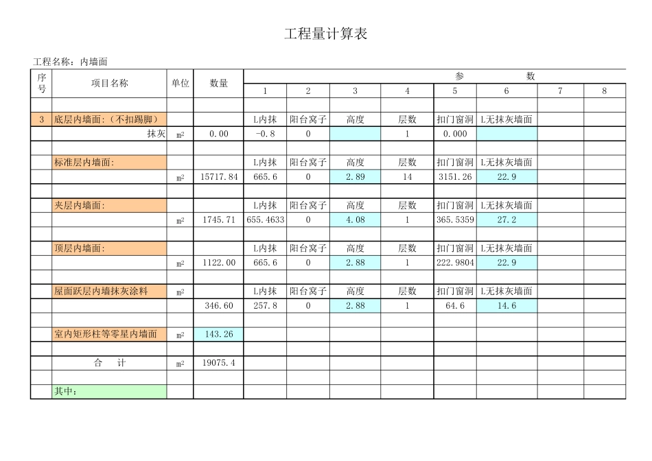 工程量计算表格(完整实用)_第2页