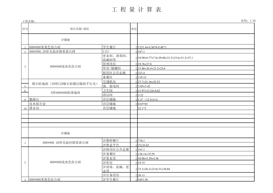 工程量计算表格_第1页