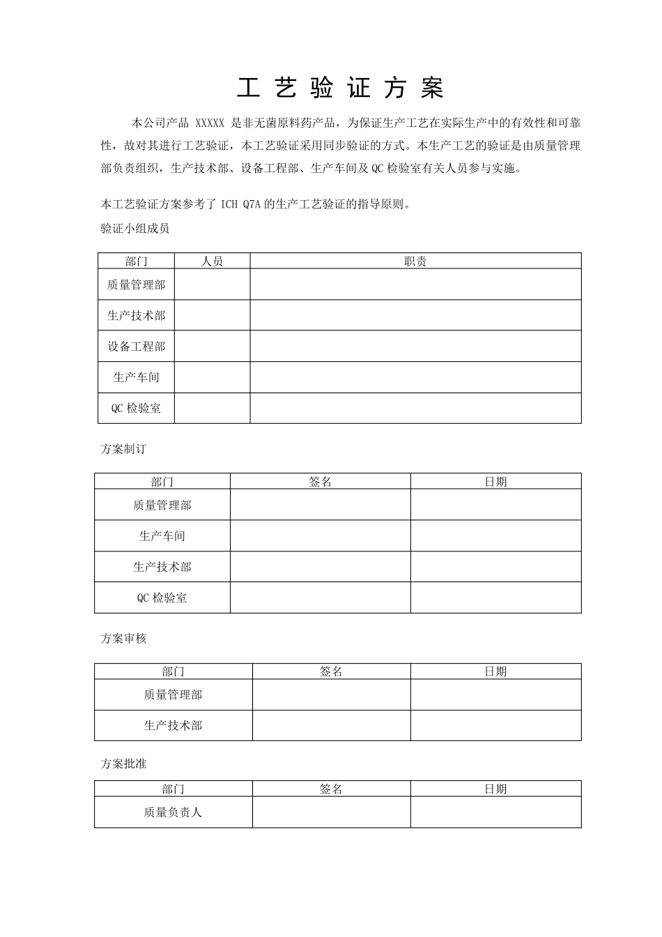 工艺验证方案模版(原料药)_第1页