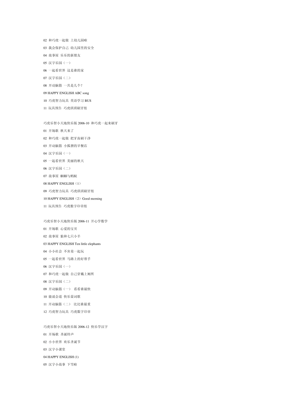 巧虎乐智小天地快乐版200606至201107目录_第2页