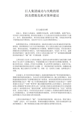 巨人集团成功与失败