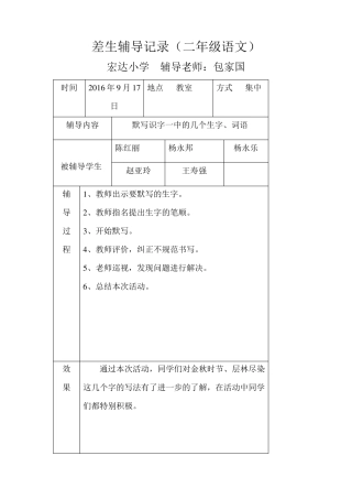 差生辅导记录(半学期)