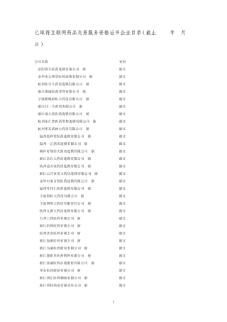 已取得互联网药品交易服务资格证书企业目录(截止2014年8月15日)
