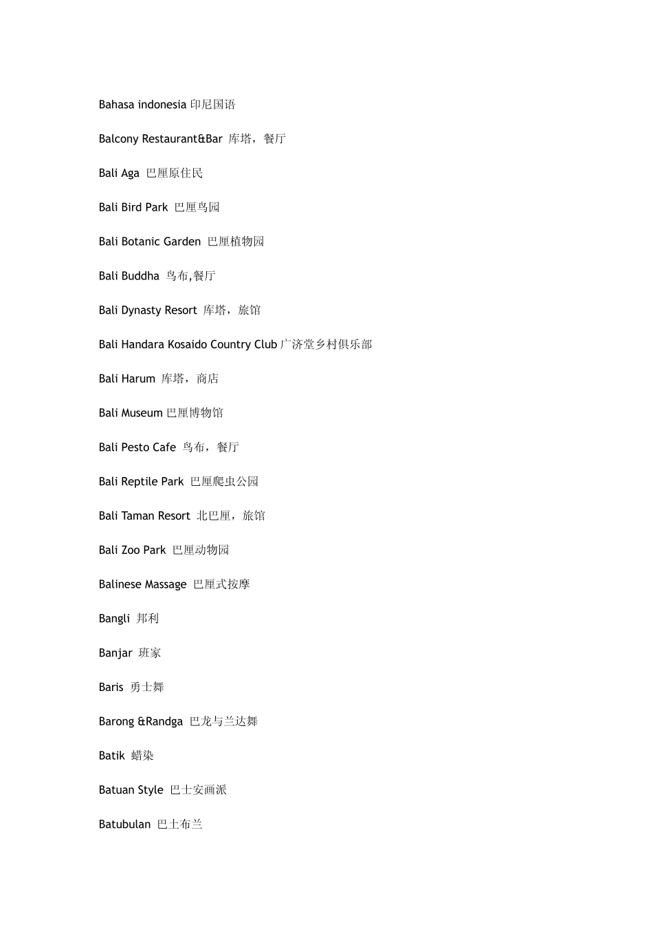 巴厘岛地名中英文对照表_第2页