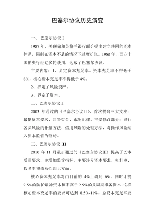 巴塞尔协议历史演变