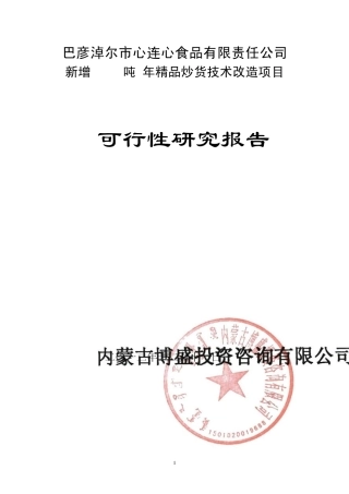 巴彦淖尔市心连心食品公司技术改造项目可研报告