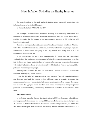 巴菲特：通货膨胀是如何欺骗股票投资者的(原文HowInflationSwindlestheEquityInvestor)
