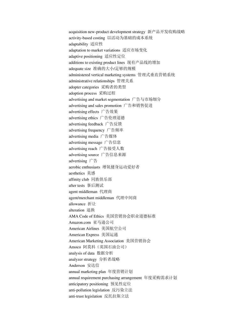 市场营销专业词汇_第1页