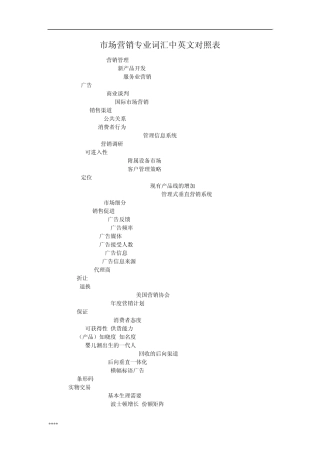 市场营销专业词汇中英文对照表