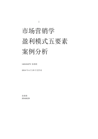 市场营销学盈利模式五要素案例分析