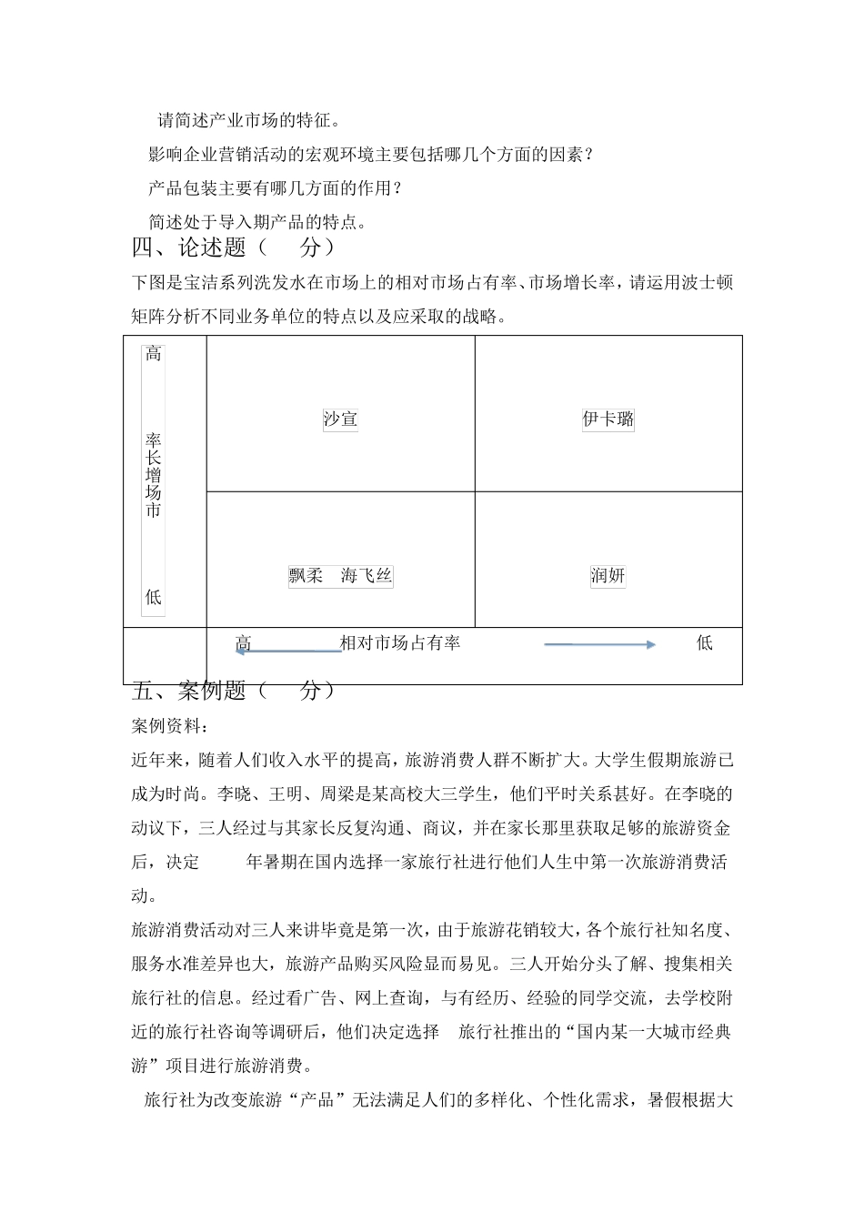 市场营销期末考试试卷及参考答案_第3页