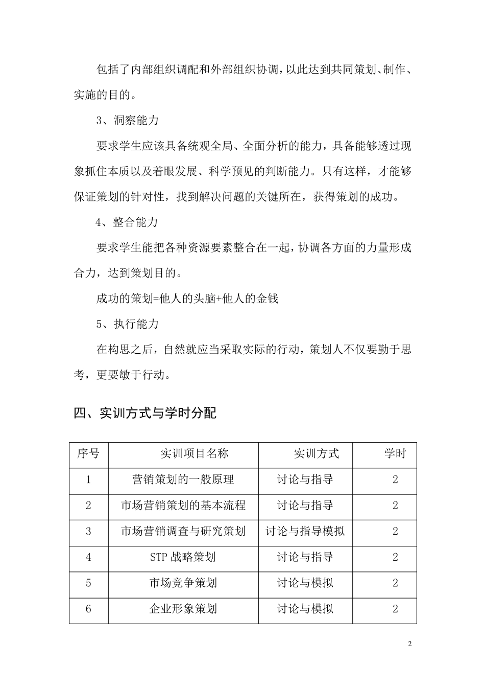 市场营销策划实训大纲_第2页