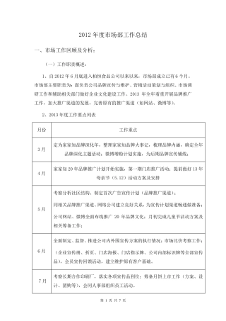 市场部年度工作总结暨工作计划