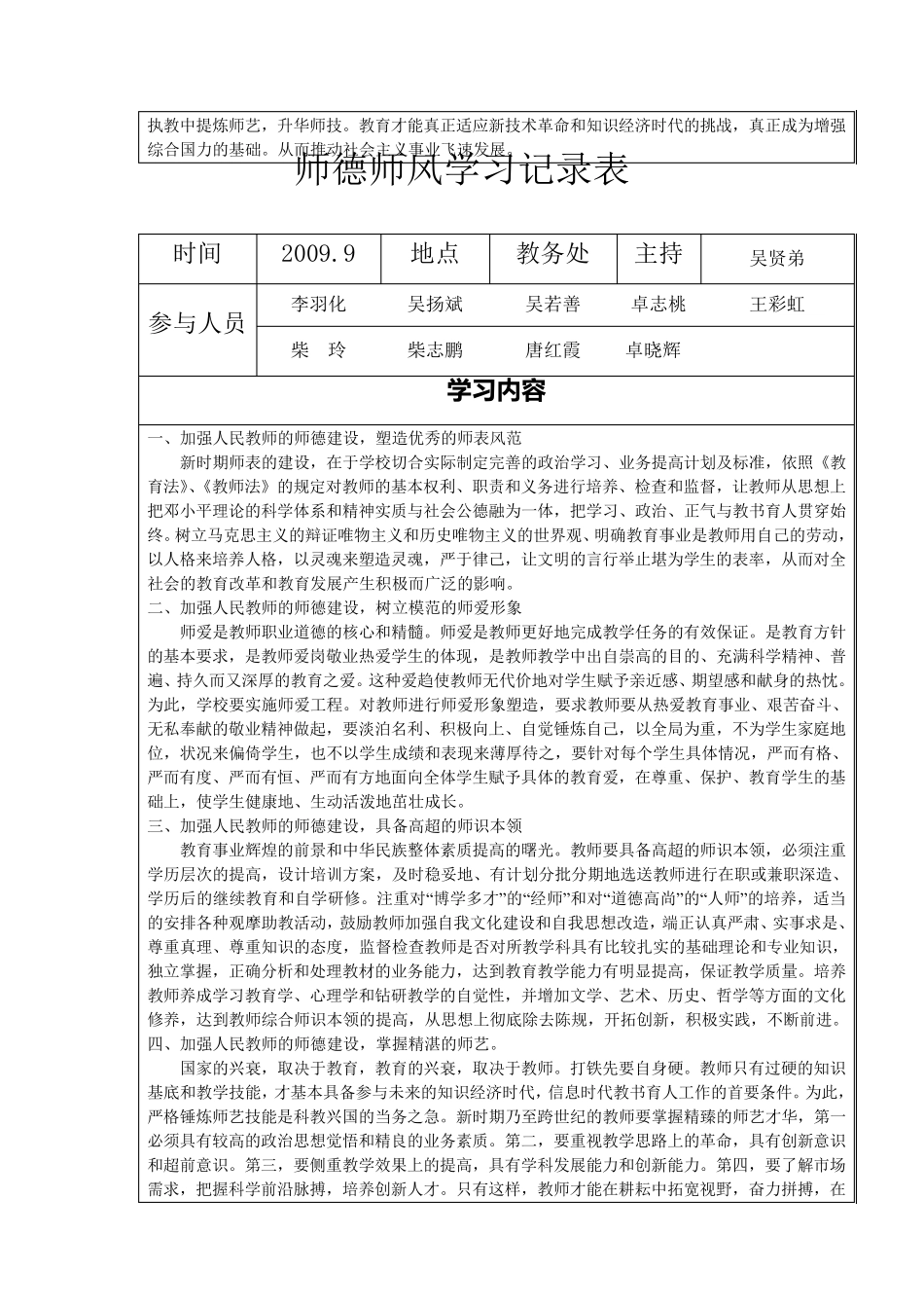 师德师风学习记录表_第2页