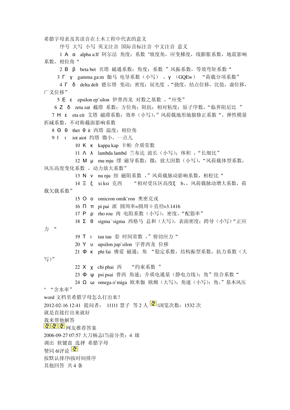 希腊字母表及其读音在土木工程中代表的意义_第1页