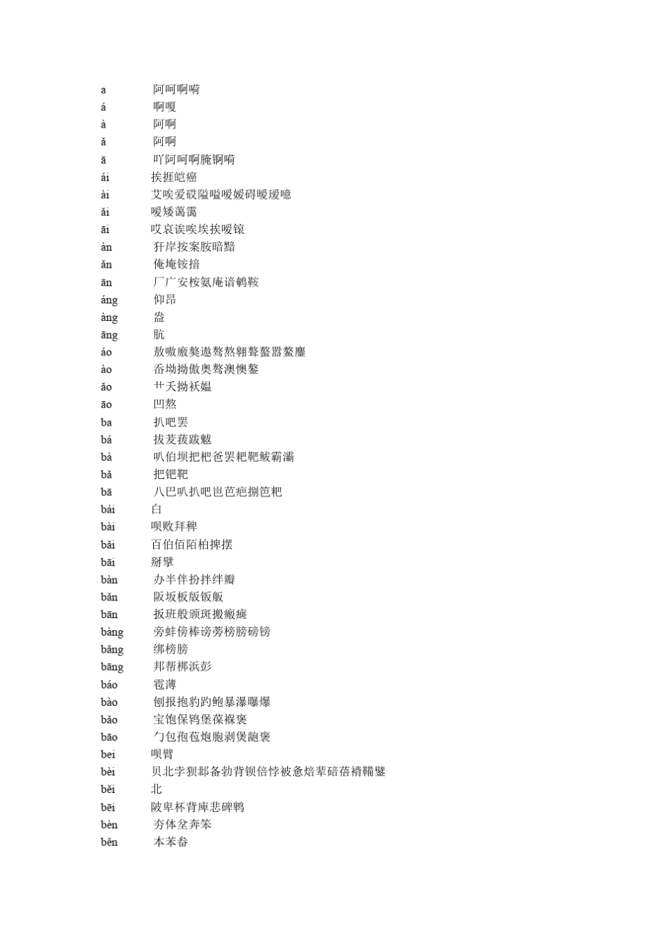 带声调的汉字汉语拼音对照_第1页