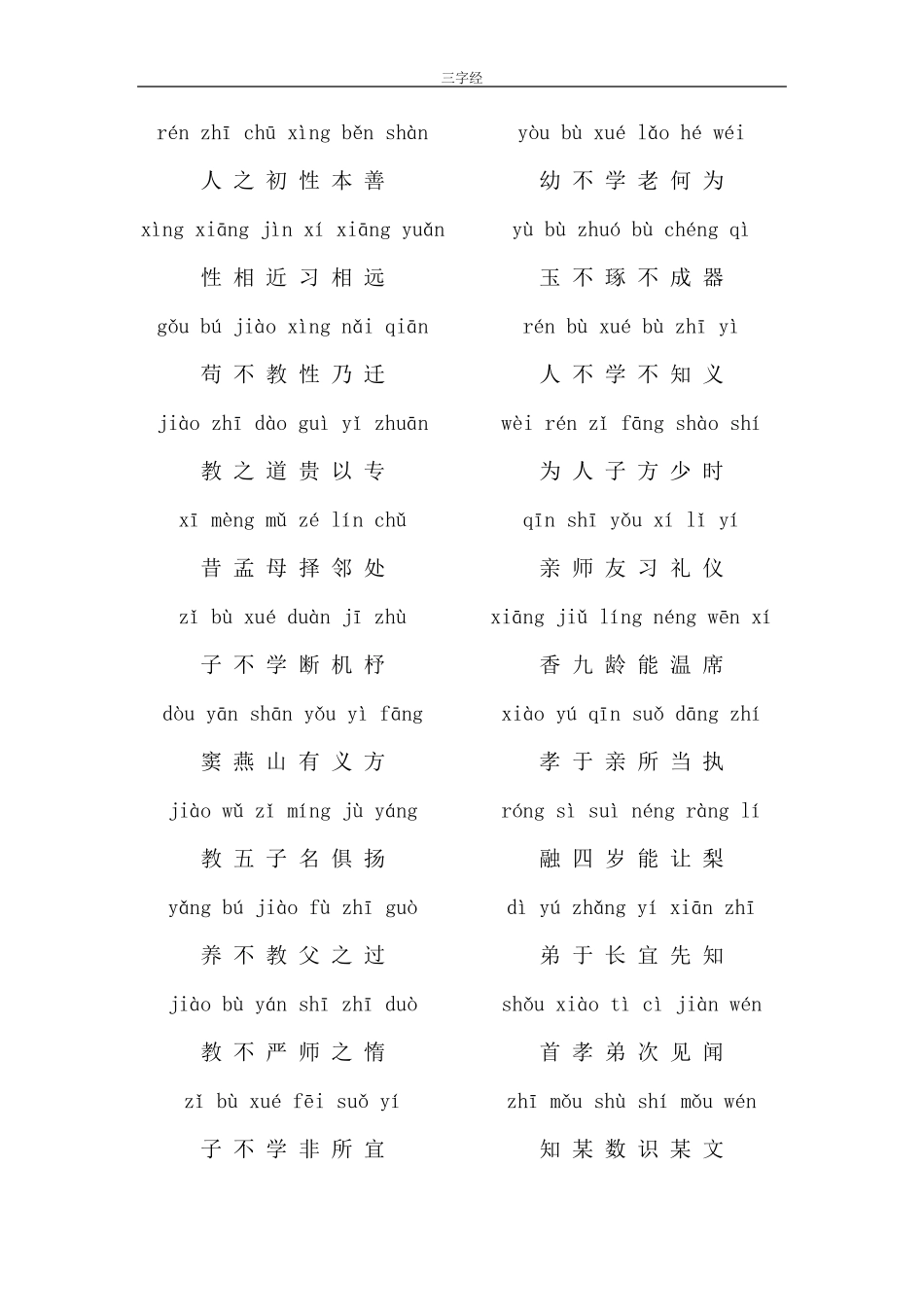 带拼音三字经打印版_第1页