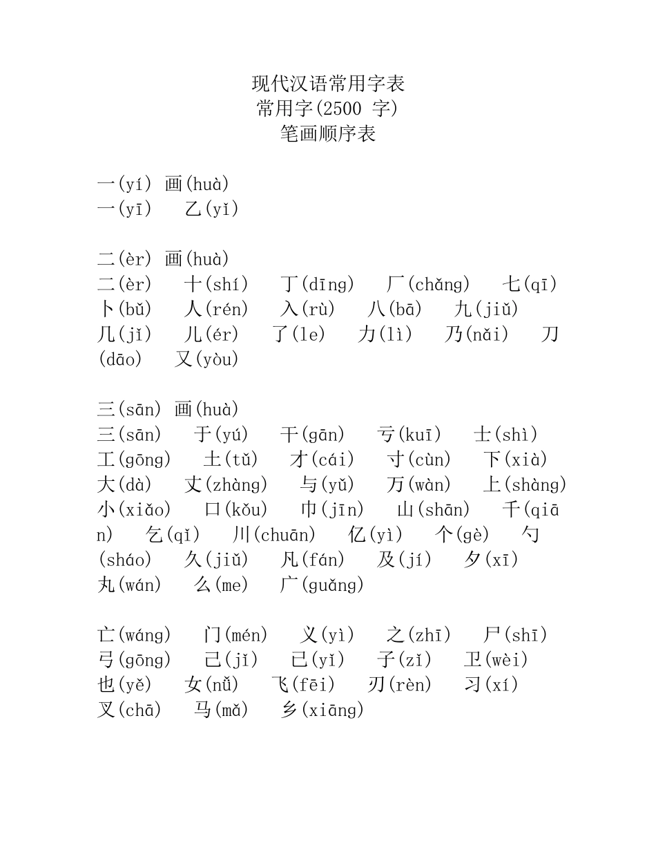 带拼音常用字(2500字)表_第1页
