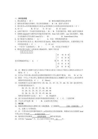 数据结构历年试题及答案