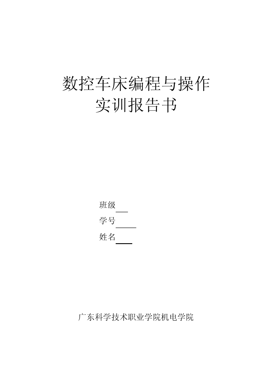 数控车床编程与操作实验报告书范文_第1页
