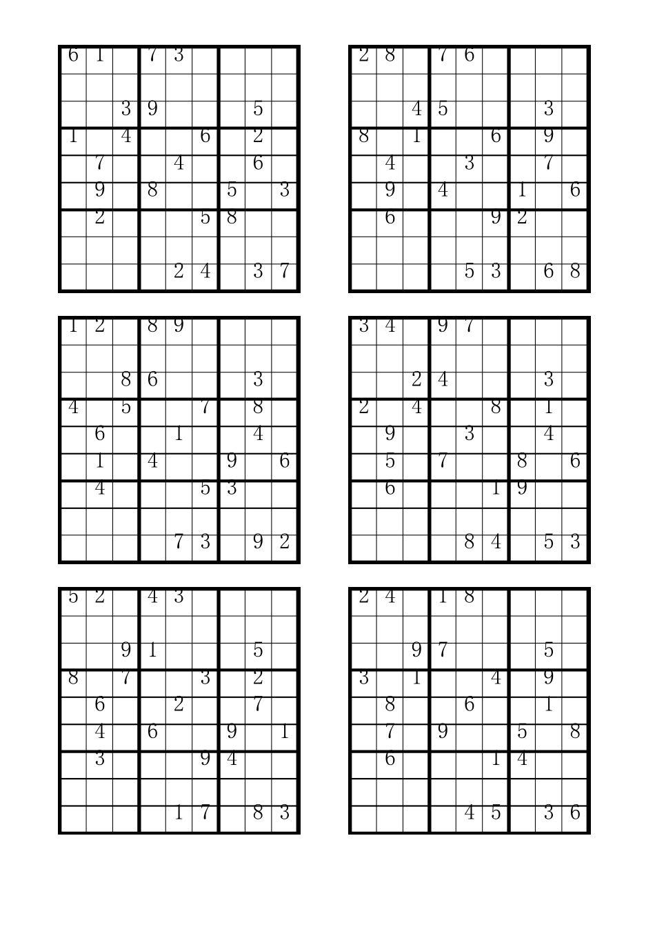 数独题500道_难度：一星五星各100道_第2页