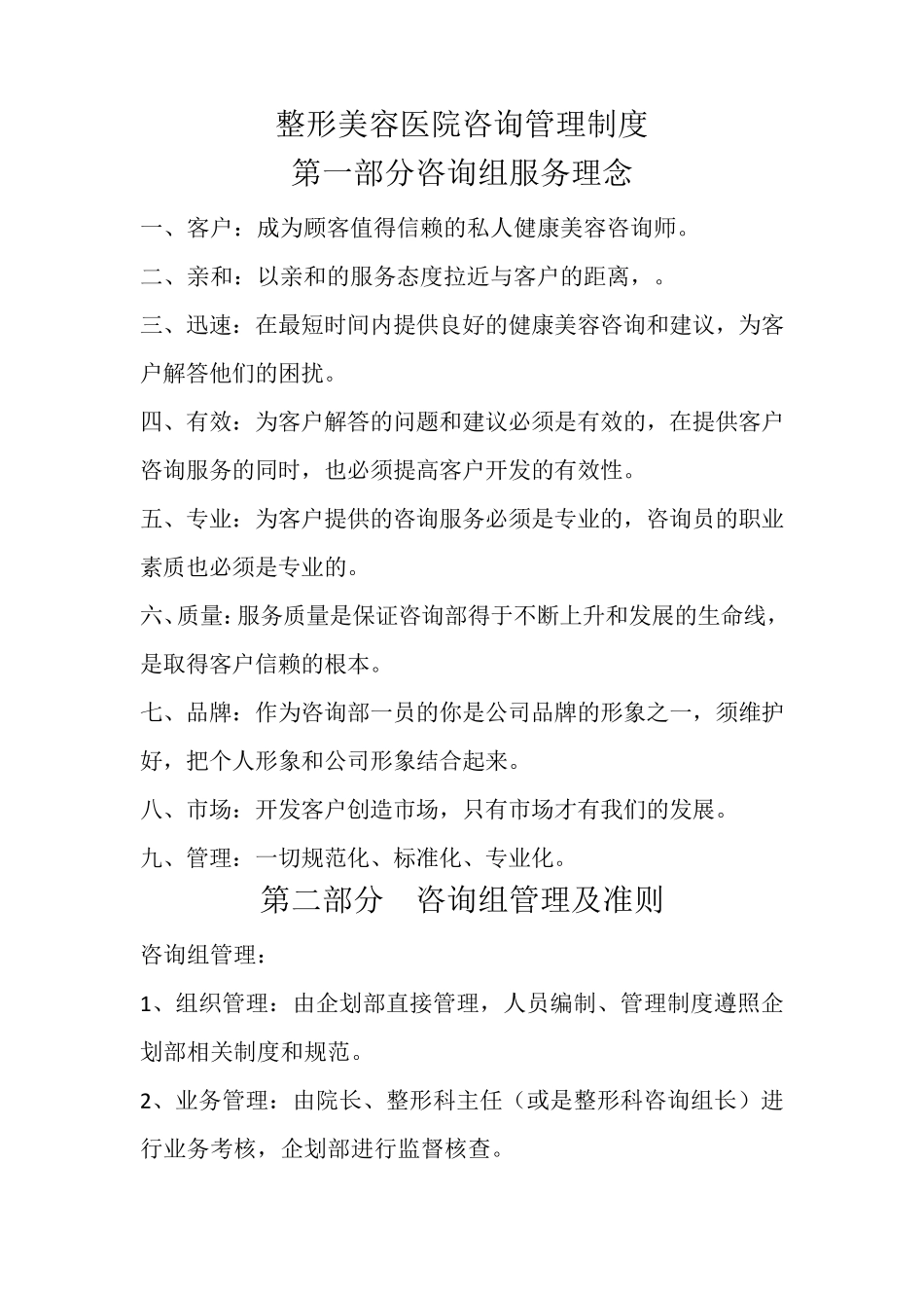 整形美容医院咨询管理制度_第1页