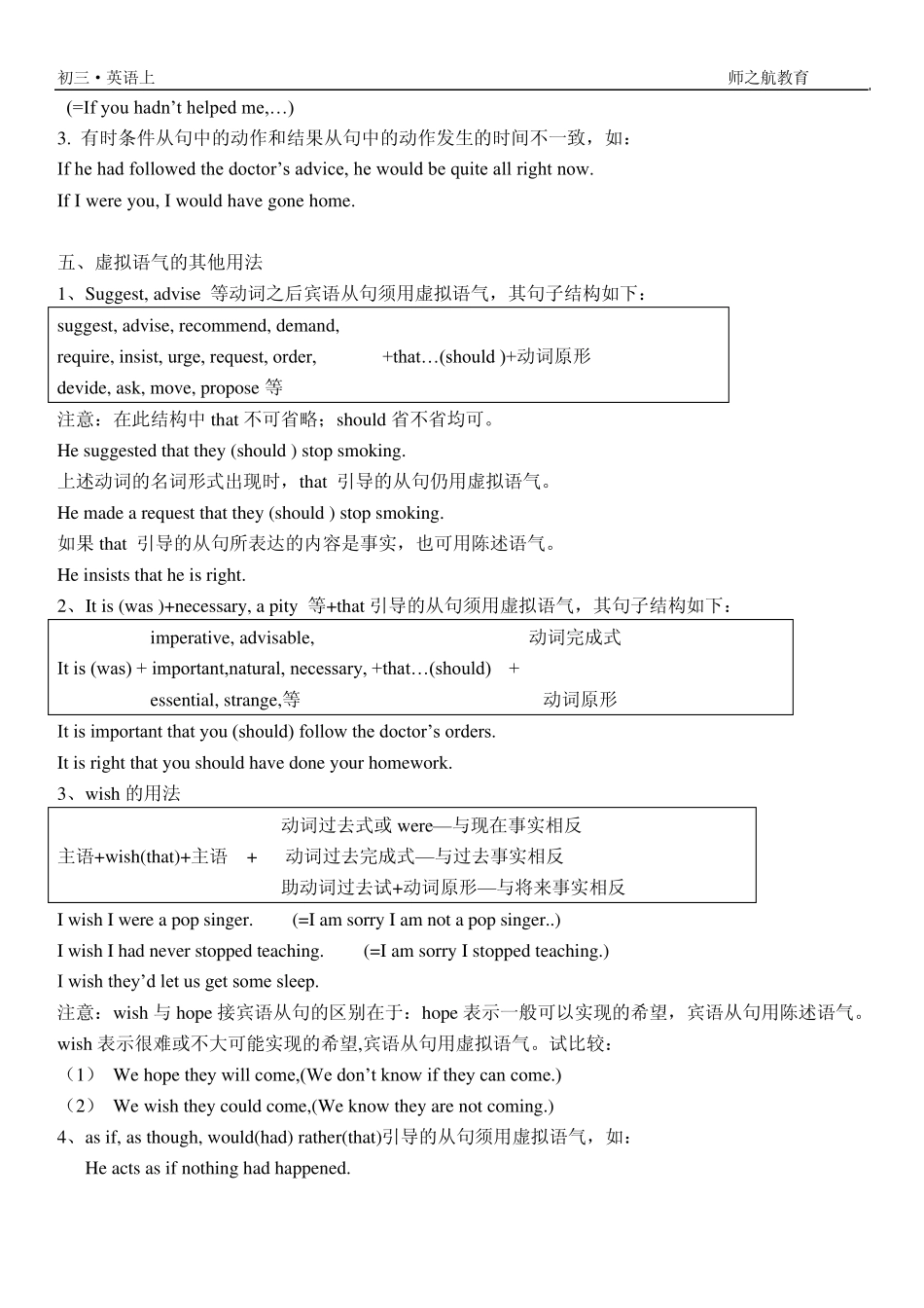 整理初三虚拟语气的用法及专项练习题_第2页
