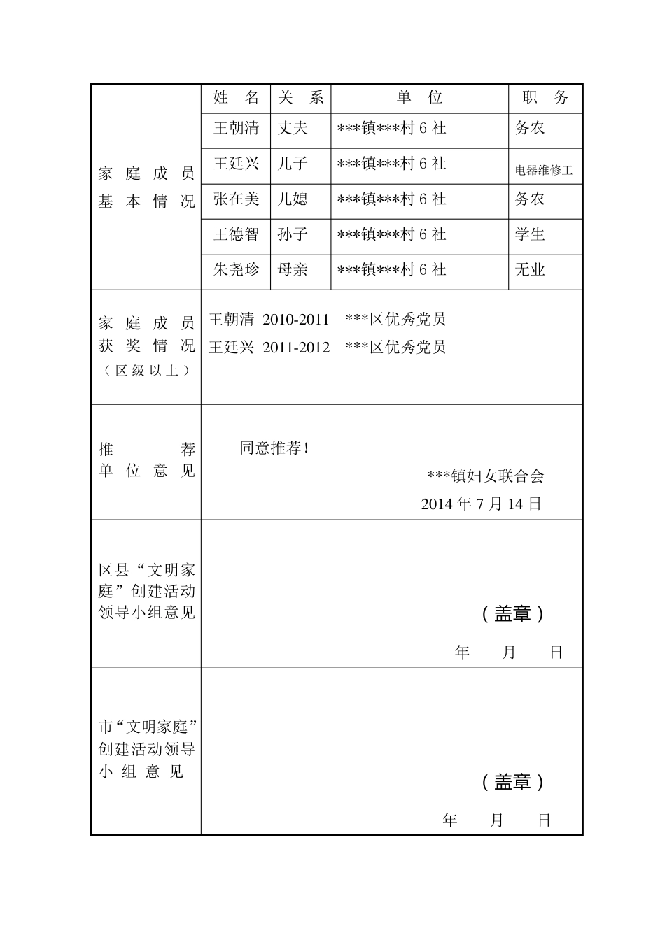 文明家庭(9份)推荐表_第2页