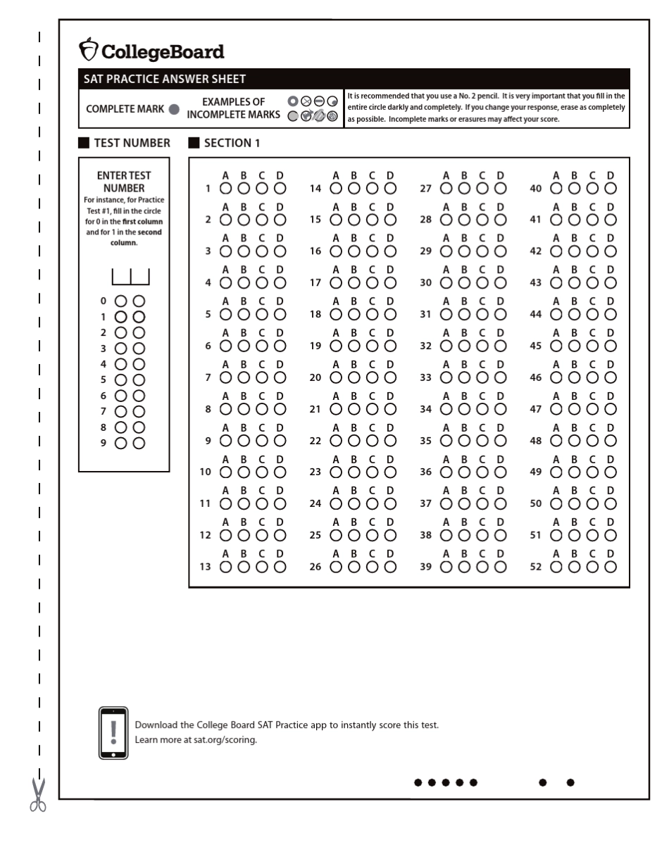 新SAT官方指南答题纸AnswerSheet_第1页