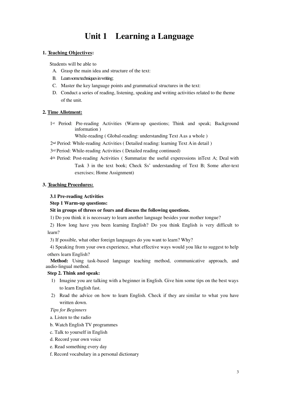 新世纪大学英语第四册教案unit1learningalanguage_第3页