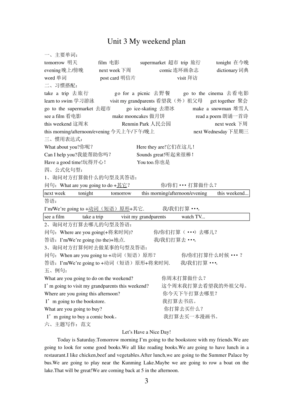 新人教版(PEP)小学英语知识点六年级上册复习资料_第3页